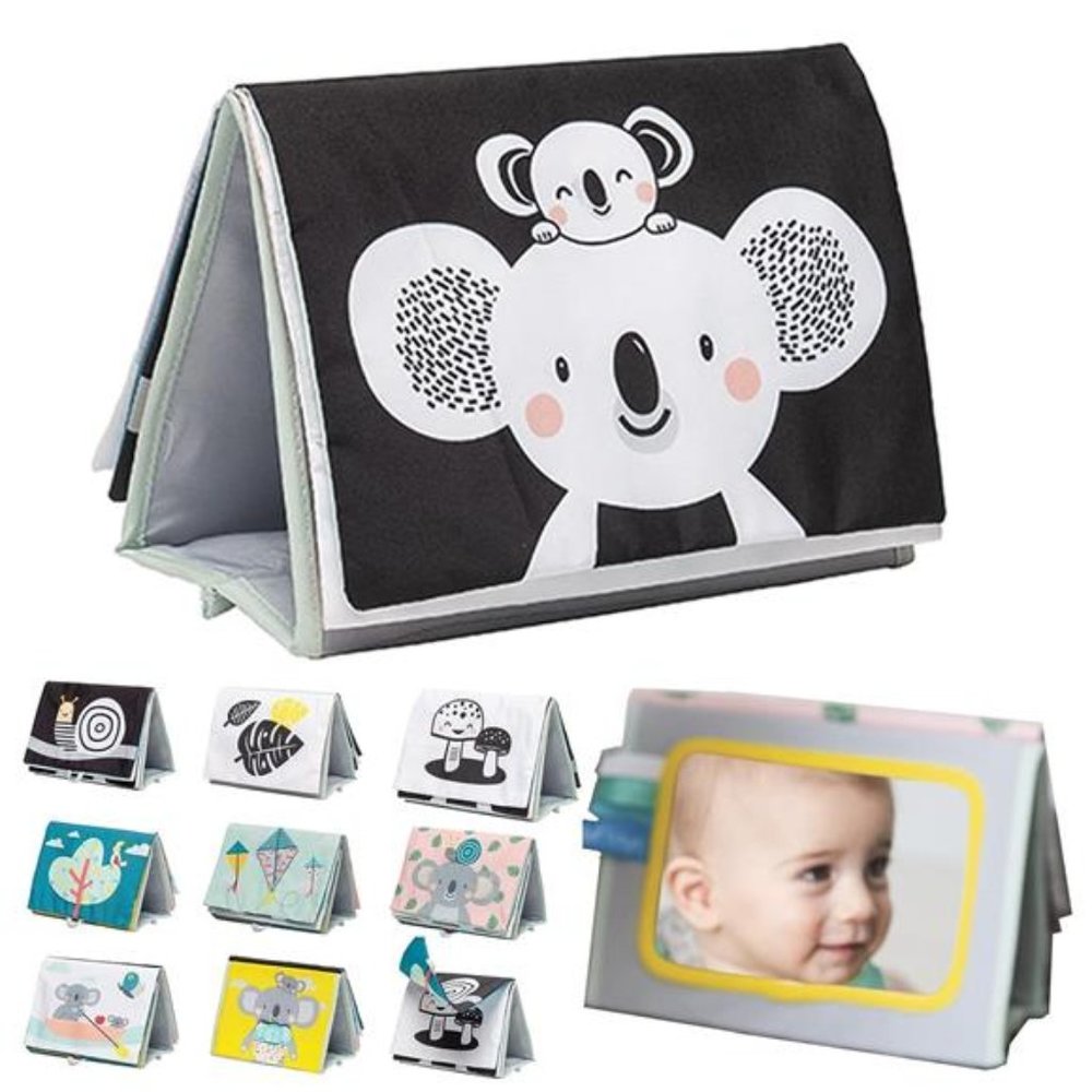 Tummy Time Toys High Contrast Baby Book with Baby Mirror & Soft Koala Teether